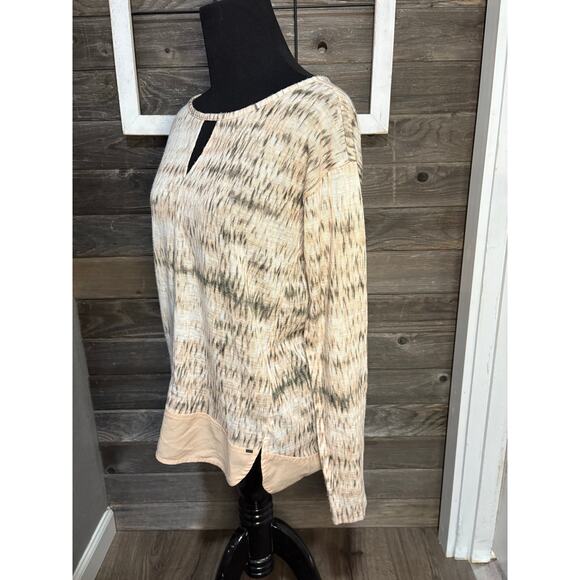 Calvin Klein Jeans thin keyhole beige pullover long sleeve blouse women's size M - Picture 3 of 9